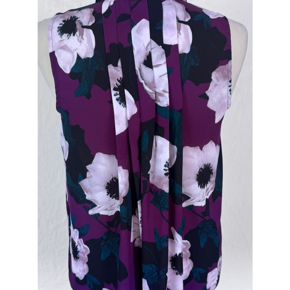 Banana Republic Factory XS Blouse Sleeveless Purple Black White Floral - Picture 6 of 7